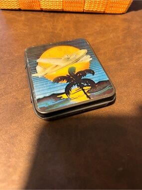 Vintage Windemere Metal Tin Japan Retro Airplane Tropical Palm Sunset Graphic